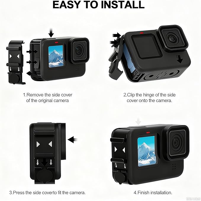 FIFIELD Battery Door Cover Compatible with GoPro Hero 13/12/11/10/9 Black, Protective Case with Type-C Charging Mount Compatible with Go Pro Hero 13 Hero 12 Hero 11 Hero 10 Hero 9, w/Cold Shoe