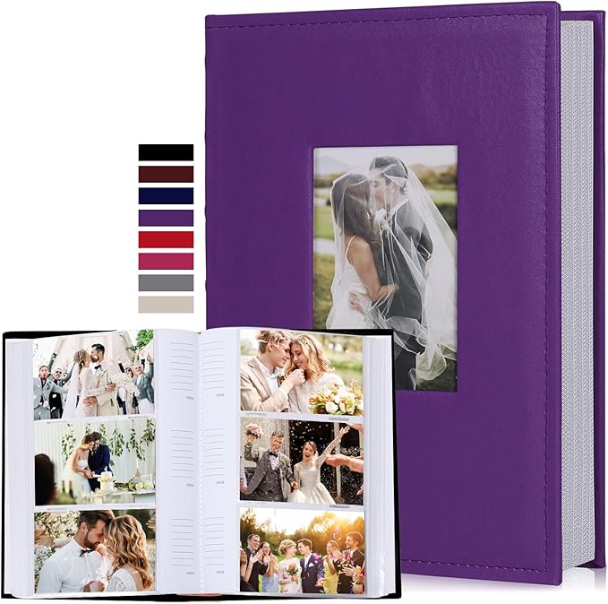 RECUTMS Premium Leather Cover Family Wedding Anniversary Baby Vacation Life Record Photo Album 300 Pockets Holds 4x6 Photos 3 Pockets Per Page Picture Book (Purple)
