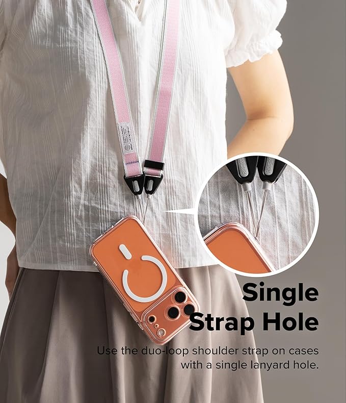 Ringke Shoulder Crossbody Strap [Adjustable Neck Lanyard Strap with Sturdy String] [One-Touch Buckle] for Phone Case, Camera, Keys, USB Flash Drive, and ID Badge - Stripe Pink