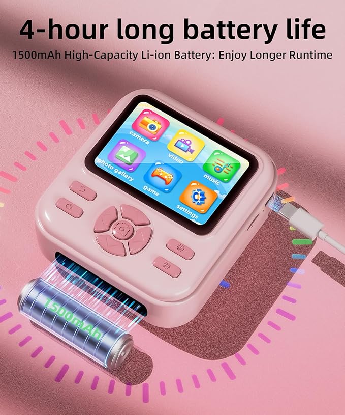 Kids Camera Instant Print for Boys and Girls, 48MP HD Cameras w/1080P Video, Print Paper, 32GB Card, Brush, Christmas Birthday Gifts Toys for Toddler and Teenagers Age 3-16 Years Old (Pink)
