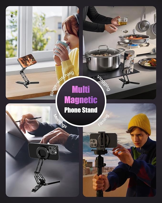 CAMBOFOTO Magnetic Phone Tripod Stand for iPhone, Aluminum Strong Magnetic Pocket Cell Phone Stand, Arca-Swiss Compatible with iPhone 17 16 15 14 13 12 Series/Android (Light Black)