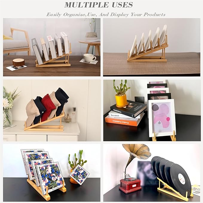 Plate Stands For Display,Wooden Plate Racks Dish Stand Holder, 5-Tier Display Stands For Tabletop Book, Art Print, Puzzle, Cutting Board Kitchen Cabinet Organizer