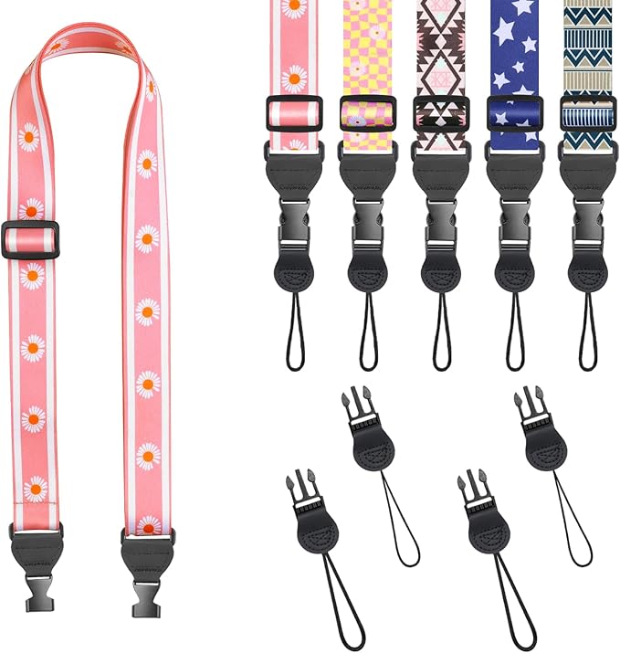 Pink Daisy Shoulder Strap, Adjustable Camera Strap with 2 Sets of Quick-Release Buckles, Comfortable Neck Strap for iPad, Tablet, Camera, Laptop, Binocular, Luggage Bag