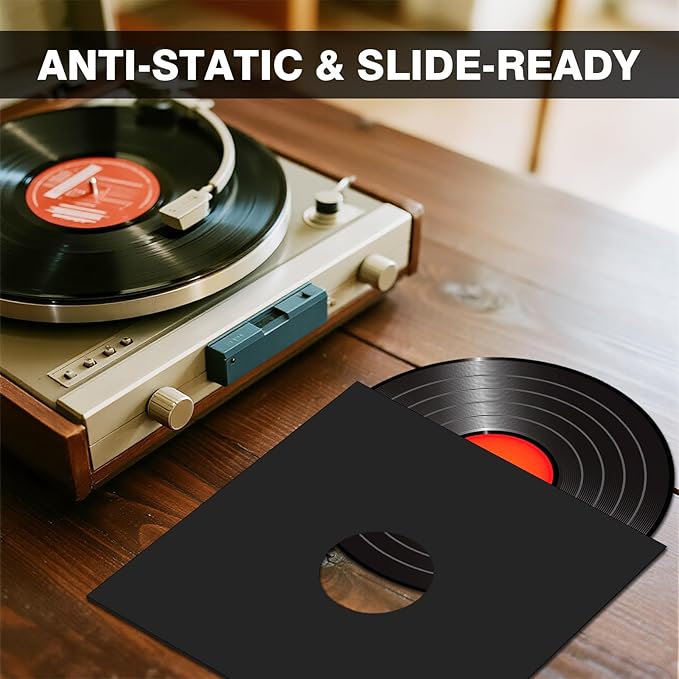 20PCS 12 Inch Black Vinyl Record Jackets, Thick Cardboard Sleeves with Center Hole, Blank LP Album Covers for 33 RPM Storage & Organization, 350gsm LP Jackets for Record Storage