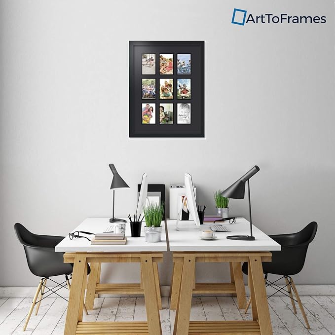 Art to Frames Double-Multimat-1047-89/89-FRBW26079 Collage Photo Frame Double Mat with 9-4x6 Openings and Satin Black Frame
