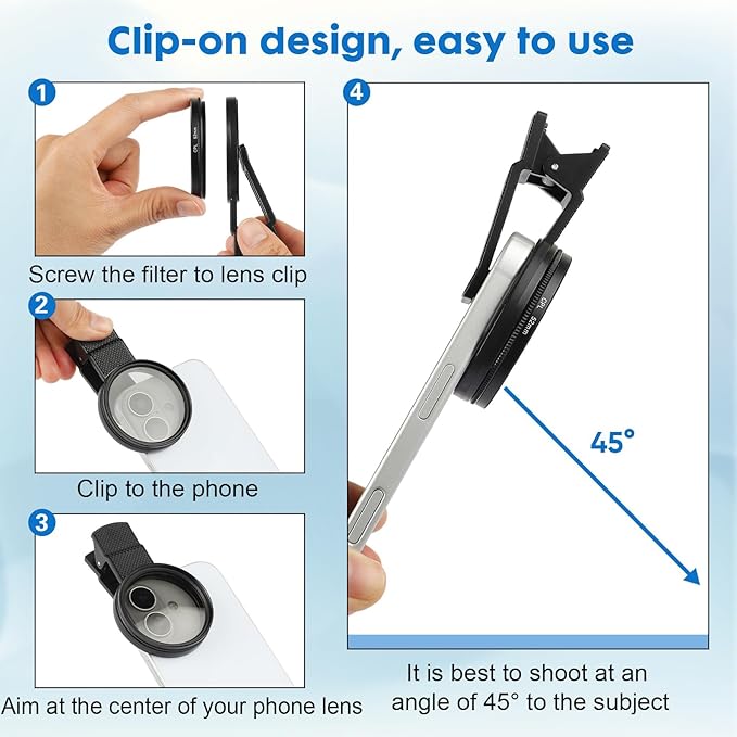 52mm CPL Phone Camera Filter,Clip-on CPL Polarizer Phone Camera Lens Filter for iPhone Samsung/Android Smartphones