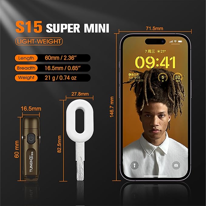 S15 Keychain Flashlight- Super Bright 650 High Lumens,UCB C Rechargeable EDC Pocket Flashlight,Mini Flashlight-Light with Magnetic Suitable for Hiking, Emergency (Brown)