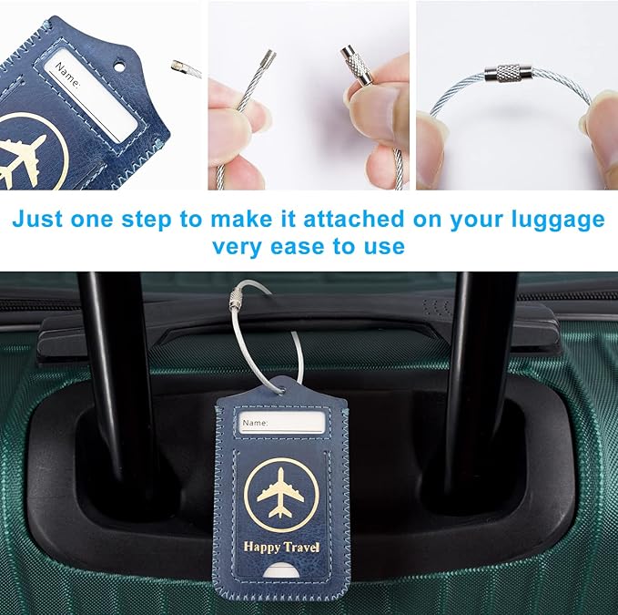 ACdream Luggage Tags 2 Pack, Leather Suitcase Tags Identifiers, Cute Cruise ID Labels with Privacy Cover fits on Backpack, Travel Bag, for Women, Men, Adults, Kids, Navy Blue