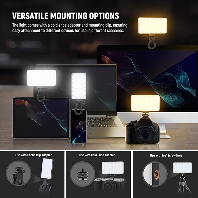 NEEWER Basics 5W Magnetic Phone Selfie Light for iPhone MagSafe, Dual Sided Clip LED Lighting 402lx/0.5m CRI90+ 3000mAh for Camera Recording Computer Video Conference Makeup Streaming, NL129D