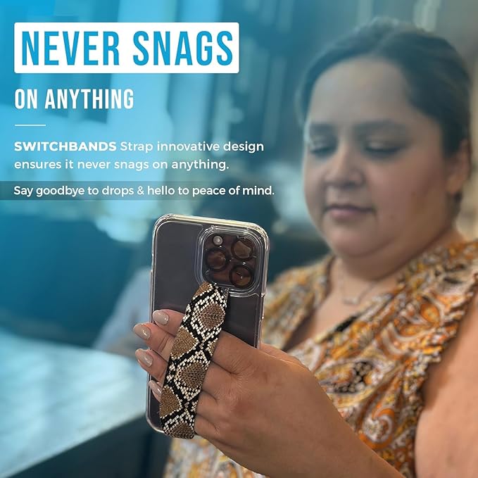 Switchbands Phone Grip Strap - Reversible Finger Holder for Phone Back, Customizable Anti-Slip Design, Wireless Charging Compatible Detachable Holder for iPhone - Leopard Night