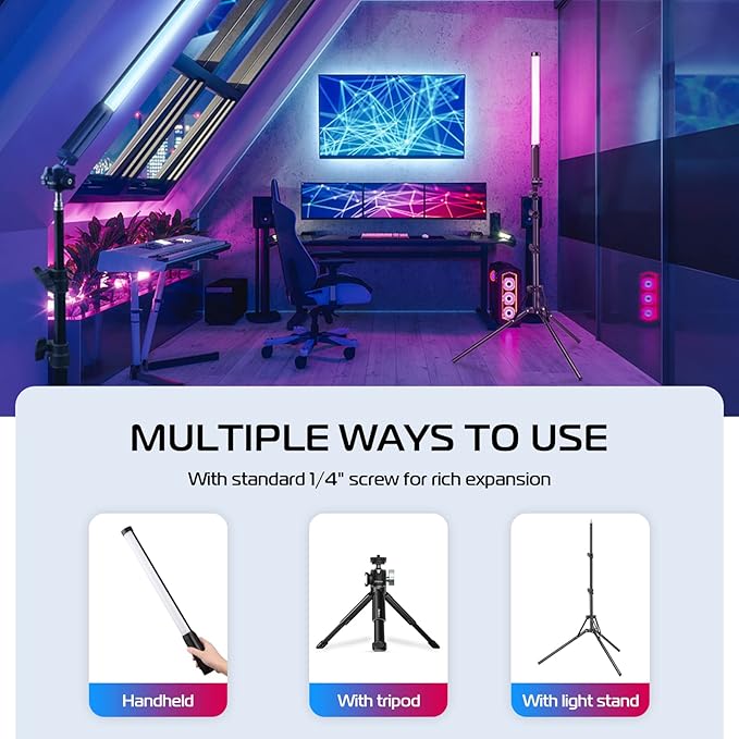 ULANZI VL119 Handheld Light Wand, 360° RGB LED Video Light Stick for Photography, 3300mAh Rechargeable Tube Light for Video Shooting, 2500-9000K Dimmable Camera Light with LCD