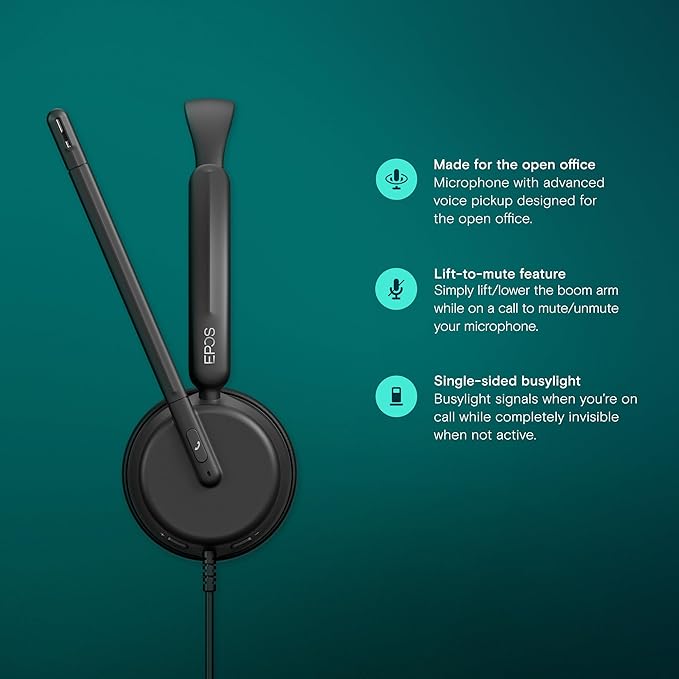 EPOS Impact 430 Mono On-Ear Wired USB-C and USB-A Headset with Noise-Canceling Mic, Plug-and-Play, Clear Audio, Lightweight Comfort, Suitable for Remote Work, Office Calls, and Online Meetings
