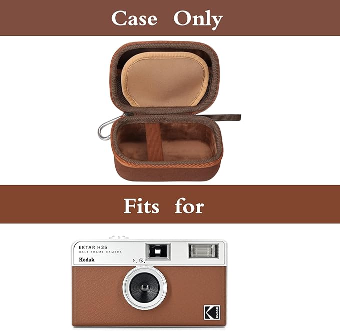 Mchoi Hard Travel Case Suitable for KODAK EKTAR H35 H35N Half Frame Film Camera, Digital Camera Organizer Holders for Kodak Ultra F9 M35 M38 Paper Shoot Camera, 35mm Film Rolls, Case Only (Brown)