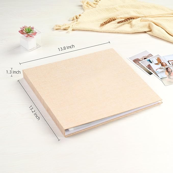 Mublalbum 12x12 Inch Large 3 Ring DIY Scrapbook Photo Album with 20 Plastic Sleeves 40 Pages Linen Cover Folder Binder for Baby Travel Wedding Anniversary and DIY Projects (Beige)