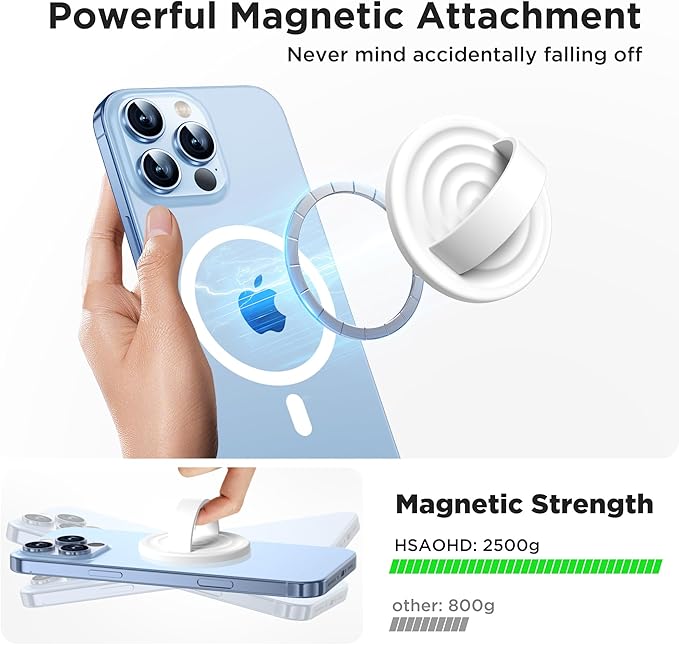 Upgraded Magnetic Phone Grip, Liquid Silicone Soft and Portable, Removable Finger Loop Ring Grip Holder for iPhone, Strong Magnetic Attraction, Compatible with MagSafe Phone Case, White
