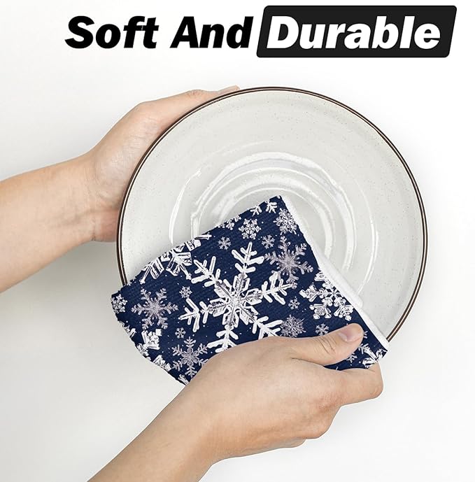 Artoid Mode Blue Snowflakes Winter Kitchen Towels, 18x26 Inch Quick Dry Microfiber Cloth Dish Towels for Kitchen Drying Set of 2