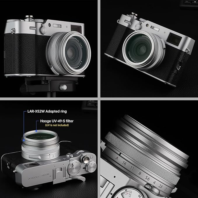 Haoge Lens Filter Adapter Ring for Fujifilm X100VI Fuji FinePix X100V Camera fit 49mm UV CPL ND Filter Lens Cap Replace Fujifilm AR-X100 Silver