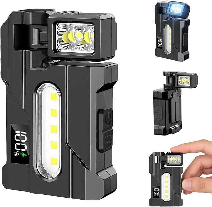 G5 Rechargeable EDC Flashlight, Powerful 500 Lumens Super Bright Small Mini Flashlights with Clip, 1500mAh Portable Flat Pocket Magnetic Keychain Flashlights for Outdoor Camping Emergencies