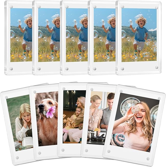 JUOIFIP 10 Pack Acrylic Polaroid Refrigerator Magnet Picture Frames, Clear Mini Frames for Instant Photos, 2.36 x 3.54 Inch Magnetic Instax Frame for Refrigerator Display