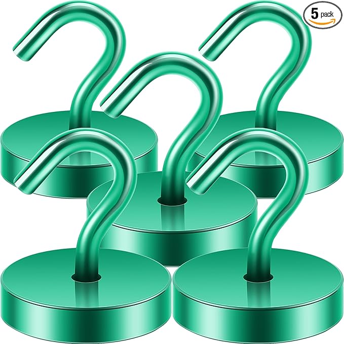 Neosmuk Magnetic Hooks, Cruise Ship Essentials, 130lb+ Heavy Duty Magnetic Hooks for Cruise Cabins, Refrigerator, Grill, Hanging, and Travel | Extra Strong Must-Haves Magnet Hook,Green