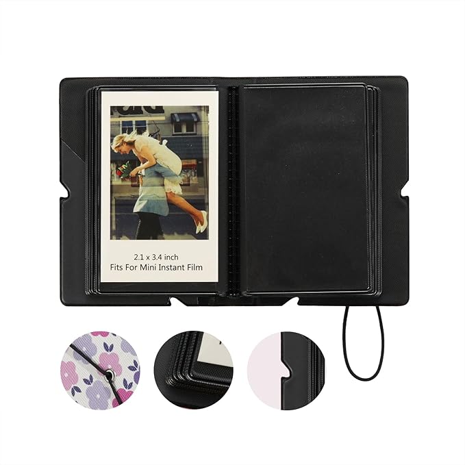 Mini 2x3 Small Polaroid Photo Album Book For 3 Inch Fujifilm Instax Mini 12 11 9 99 8 7+ 40 EVO Camera Film, HP Sprocket, K-pop Photocards. (Flat Flowers, 2 Pack)