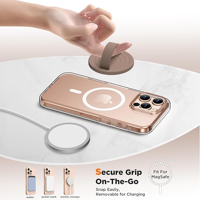 Magnetic Phone Grip Ring Holder, Liquid Silicone Magnet Cell Phone Grip Finger Loop, Compatible with Magsafe, Back of Phone for iPhone 17/16/15/14/13/12 Series, Light Brown