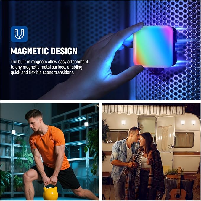 NEEWER Magnetic RGB Video Light with Desk Tripod Stand & 3 Cold Shoes, 360° Full Color LED Camera Light, CRI97+/20 Scenes/2500K-8500K, 2000mAh Photography Recording Small Panel Lighting, RGB61