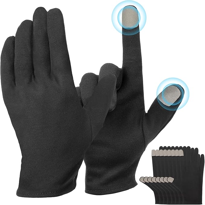 ENPOINT Touch Screen Gloves - 5 Pairs Large Black Cotton Gloves for Dry Hands Sleeping, Moisturizing, Coin Handling, Jewelry, Photography, Men and Women, with Pack of 20 Touch Screen Stickers