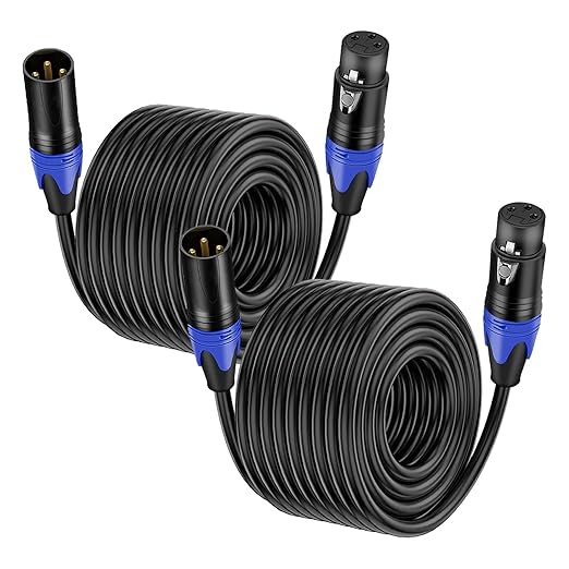 2 Pack, 100 FT XLR Male to Female Cable Professional Balanced Microphone Lead XLR Male to Female Cables, Extension Mic Cable Cord