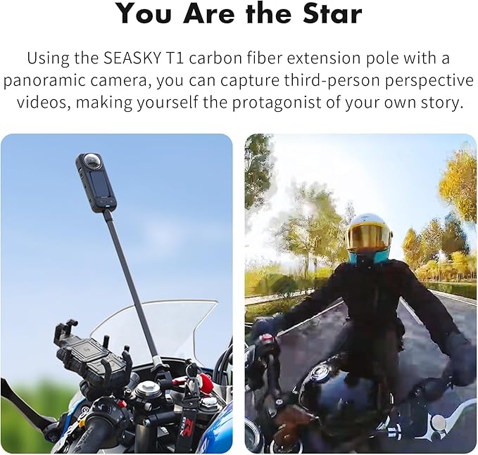 SEASKY T1 30cm Carbon Fiber Extension Rod Kit with 1/4 Adapter Sports Camera Third Person View Video Accessory for Insta360 X5 X4 X3 X2 X RS for GoPro Max 2 for DJI OSMO 360 Panoramic Camera