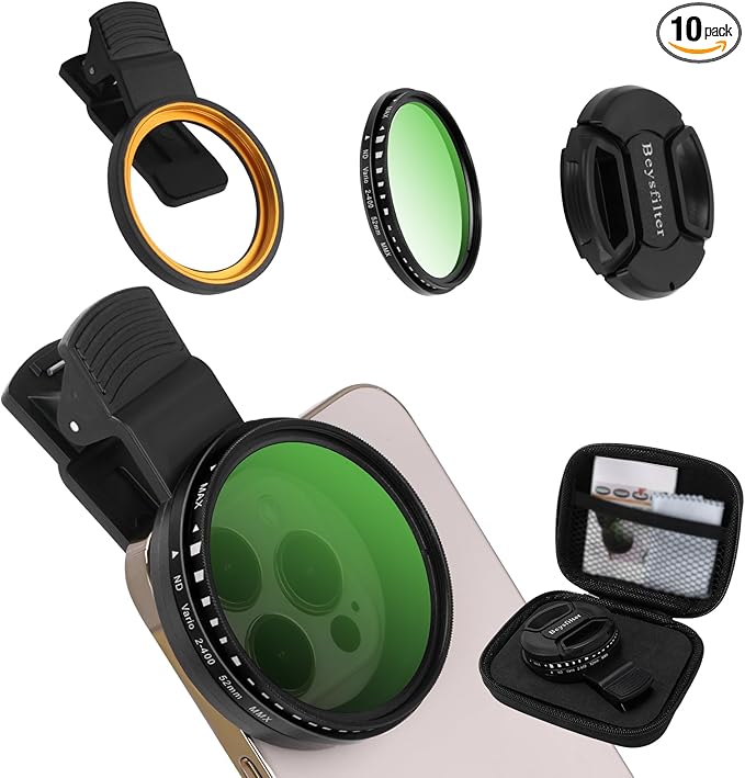 Phone 52MM Variable ND2-ND400 Filter, Multi-Coating Clip Adjustable Neutral Density Lens Kit, Compatible with iPhone 16/15/14/13 Pro Max, Samsung Galaxy, Google Pixel and Other Smart Phones
