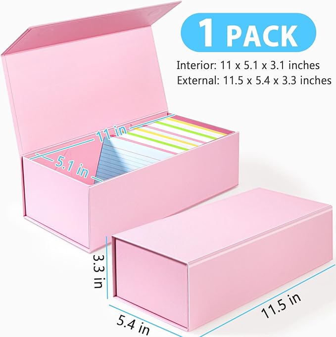 Harhana 3x5 Index Card Holder Pink Card File Box Organizer, Hold 1200 3x5-Inch Flash Cards- 1 Pack Pink
