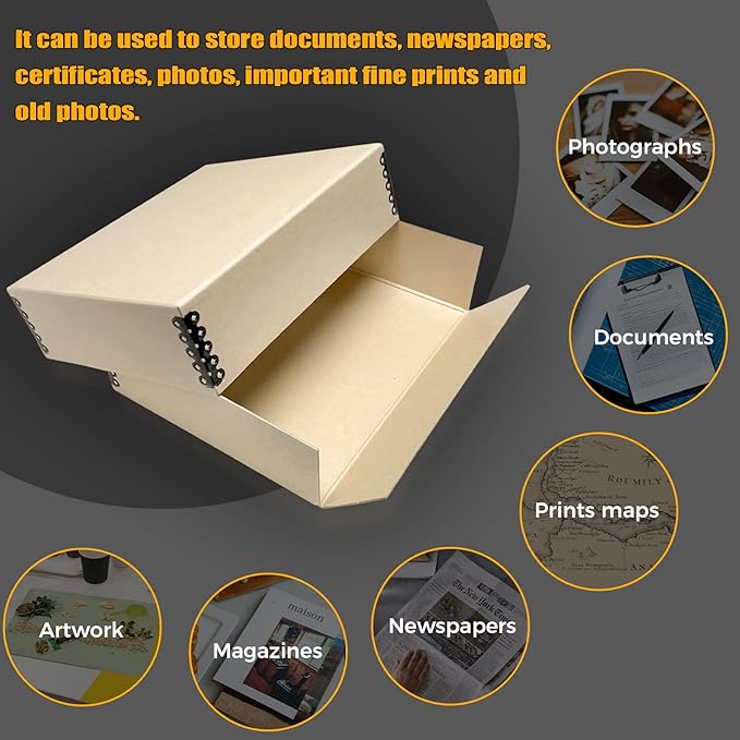 Golden State Art, Archival Storage Box, Acid-Free Drop Front Museum Box with Metal Edge for Storing Artwork Photos Documents Prints Arts and Crafts (Tan-8.75x10.75x3 Inches) Pack of 2