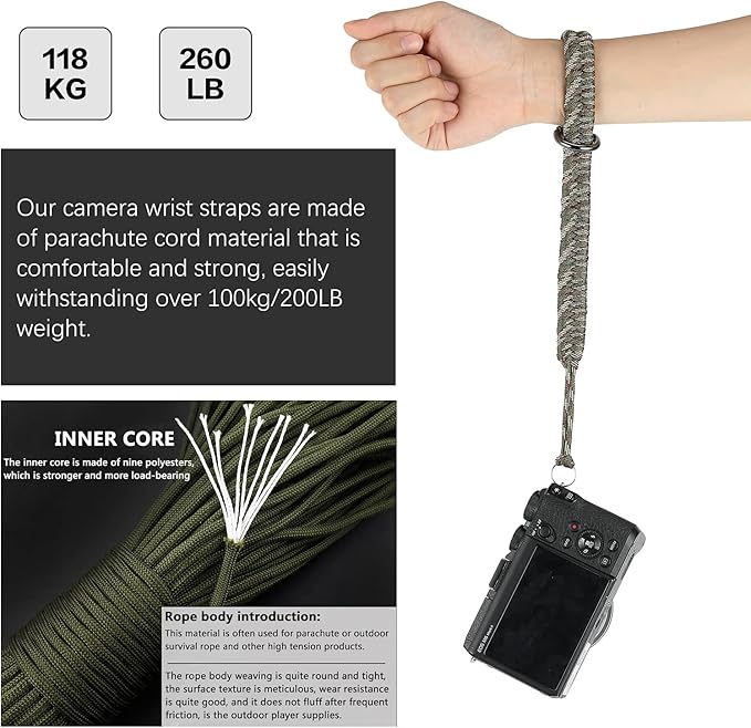 Hargedis Camera Wrist Strap, Hand-Woven Camera Hand Strap High-end and Secure Universal Adjustable, Suitable for Canon Sony Nikon Panasonic Fujifilm Olympus (Forest Camouflage)