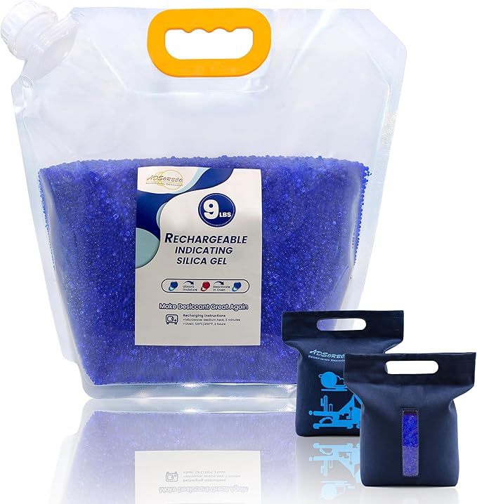 Silica Gel Desiccant Beads – Reusable Desiccant Bulk 3mm Beads for 3D Filament, Electronics, Cameras, Jewelry, and Safes (Blue to Pink, 9 LBS+2 Bags)