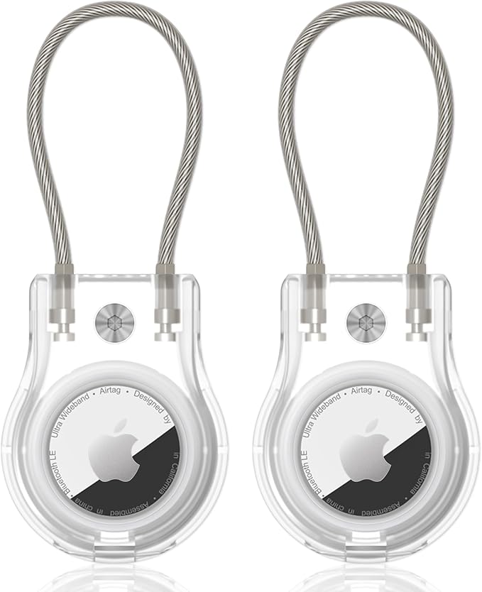 Scallop Airtag Keychain Holder 2 Pack, Air Tag Lock Case Holders with Wire Cable, Sturdy Protection Airtag Key Chain, Compatible Apple Airtag for Key Ring,Keys, Luggage, GSS-2-T