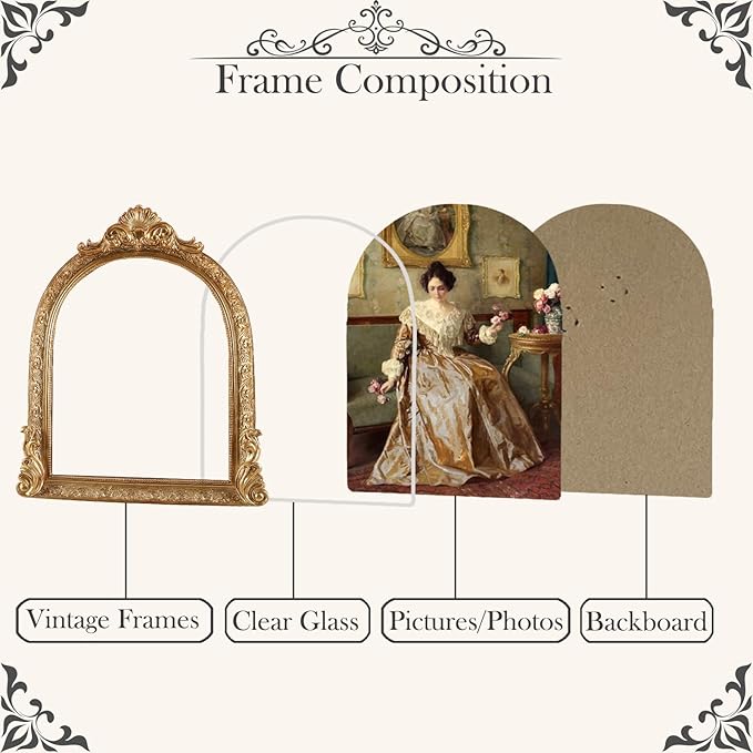 Vintage Picture Frames 8x10 Ornate Bronze Antique Picture Frames for Wall and Tabletop Vintage Photo Frame Victorian Home Decor Gallery Wall Decor in Arch Shape