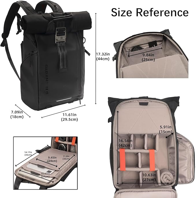 Besnfoto Camera Backpack, Waterproof Travel Camera Bag for Photographer Expandable Roll Top Photography Case for DSLR SLR Mirrorless Camera Fit up to 15.6 inch Laptop with Rain Cover