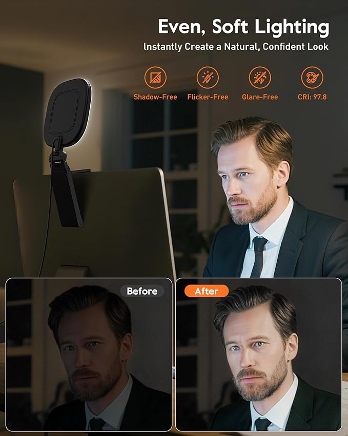Upgraded Ring Light for Laptop, Monitor & Desk (2-Pack) – Eye-Caring Diffused LED Computer Light with Screen-Safe Clip, Adjustable Mount, CRI 97.8+, 50 Lighting Modes for Zoom, Video Calls, Streaming