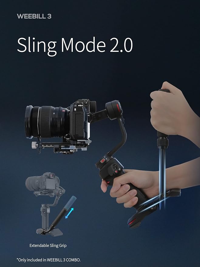 ZHIYUN Weebill 3 Combo, Gimbal Stabilizer for DSLR and Mirrorless Camera, Nikon Sony Panasonic Canon Fujifilm BMPCC 6K, Extendable Sling Grip, Wrist Rest, Fill Light & Mic Integration, PD Fast Charge