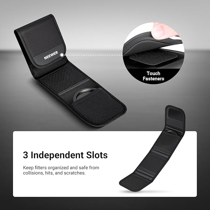 NEEWER 82mm Filter Case, Trifold Foldable Splash Resistant Protective Carry Pouch Storage Bag Accessories, Holds Up to Three 82mm Round Camera Lens Filters, PB15