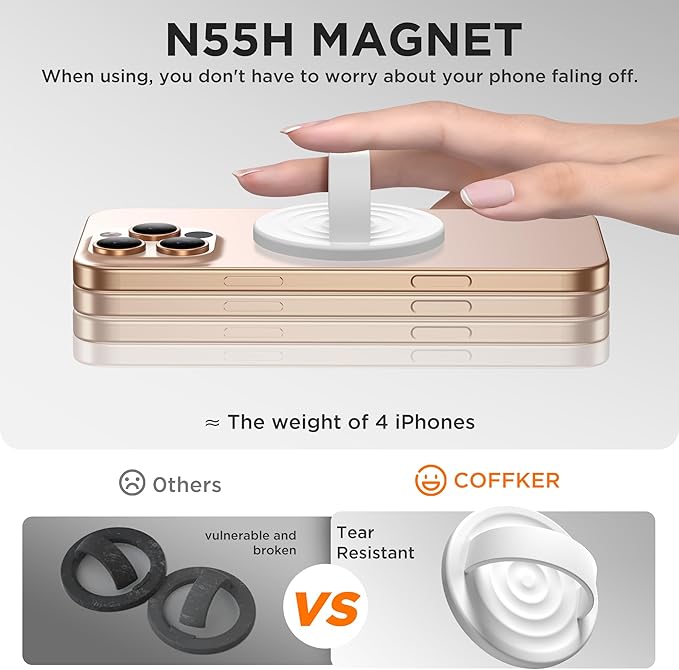 Magnetic Phone Grip Ring Holder, Liquid Silicone Magnet Cell Phone Grip Finger Loop, Compatible with Magsafe, Back of Phone for iPhone 17/16/15/14/13/12 Series, White