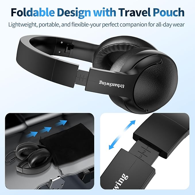 W4 Sturdy Over Ear Headphones with USB C Adapter, 3.5mm Wired Headset with Mic for Adults & Teens, School, Travel, Braided Long Wire, Velvet Pouch, for iPhone 17/16, Samsung, iPad, Black