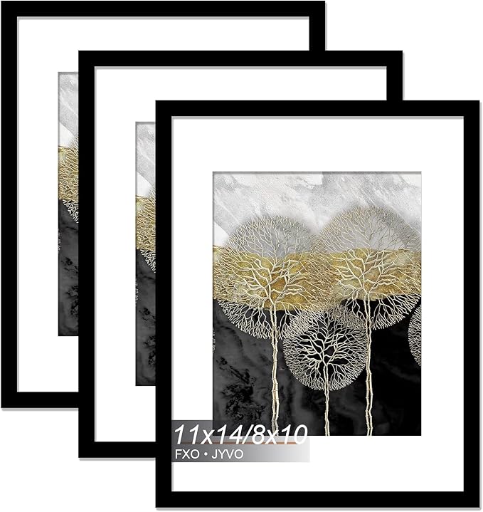 11x14 Picture Frame Set of 3, Display Photo 8x10 with Mat or 11 x 14 Without Mat, Light Weight and High Transparent 11 by 14 Frame for Wall - 3 Pack/Black/11 x14