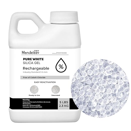 5 LB White Silica Desiccant Beads - Indicating Silica Gel Beads Drying Silica Beads Reusable Silica Gel Desiccant Dehumidifier