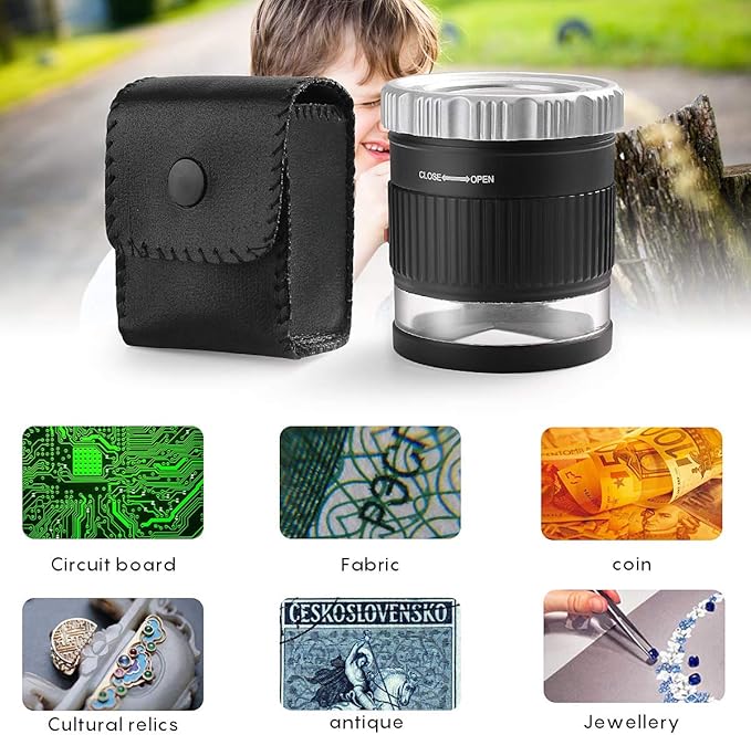 30X Loupe Magnifier,Adjustable Focal Length Magnifier,Foldable Jewelry Magnifier Glass for Textile Optical,Embroidery,Circuit Board,Coins,etc.