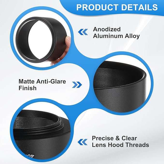 PATIKIL Lens Hood Shade, 77mm Mid-Focus Mount Standard Screw-in Metal Camera Cap Shade with Cleaning Cloth and Cleaning Pen, Black