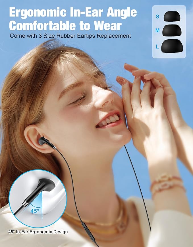 USB C Headphones for Samsung S26 Ultra S25, Wired Earbuds USB C, USBC Headphones [Clear Microphone] Noise Cancelling HiFi Bass Ear Buds Pods for iPhone 17 16 15, Android/School/Travel [Black] 2 Pack