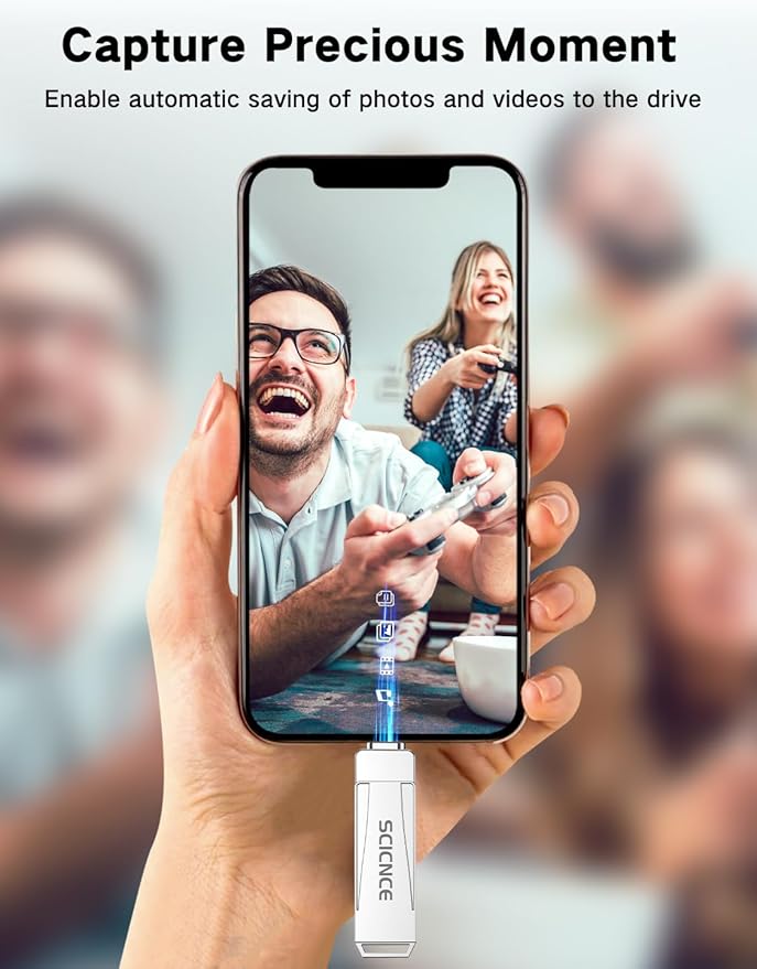 SCICNCE 128GB Flash Drive Intended for iPhone, USB Memory Stick Storage Backup for Photos Videos, Plug and Play No APP Required, Compatible with iPhone iPad Android and Computers (Metal Silver)
