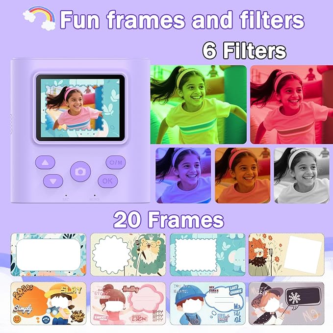 Upgrade Kids Camera Instant Print for Ages 3-12, Portable Instant Print Camera with HD Digital Video, Perfect Christmas Birthday Gift for Boys & Girls, Includes 32GB SD Card - Purple